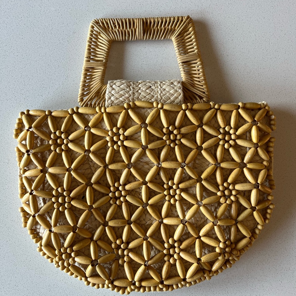 Beaded Woven Raffia Handbag